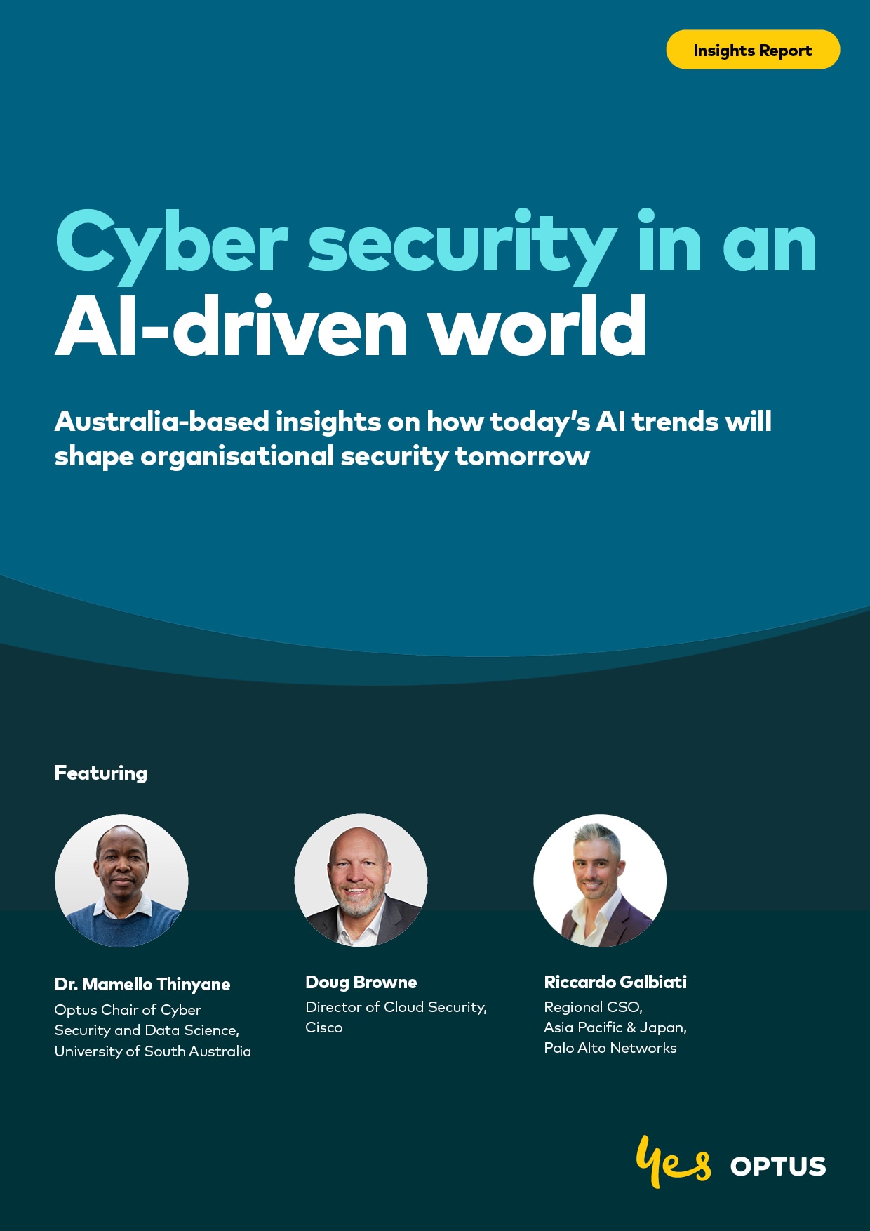 Optus branding with the text: "Cyber security in an AI-driven world Australia-based insights on how today’s AI trends will shape organisational security tomorrow"